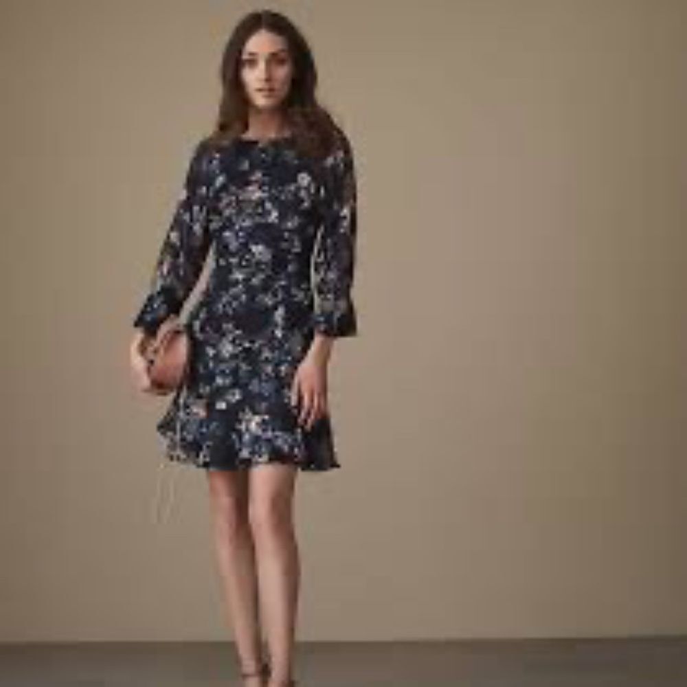 Reiss Alberta Floral Printed Burnout Dress Sz 2